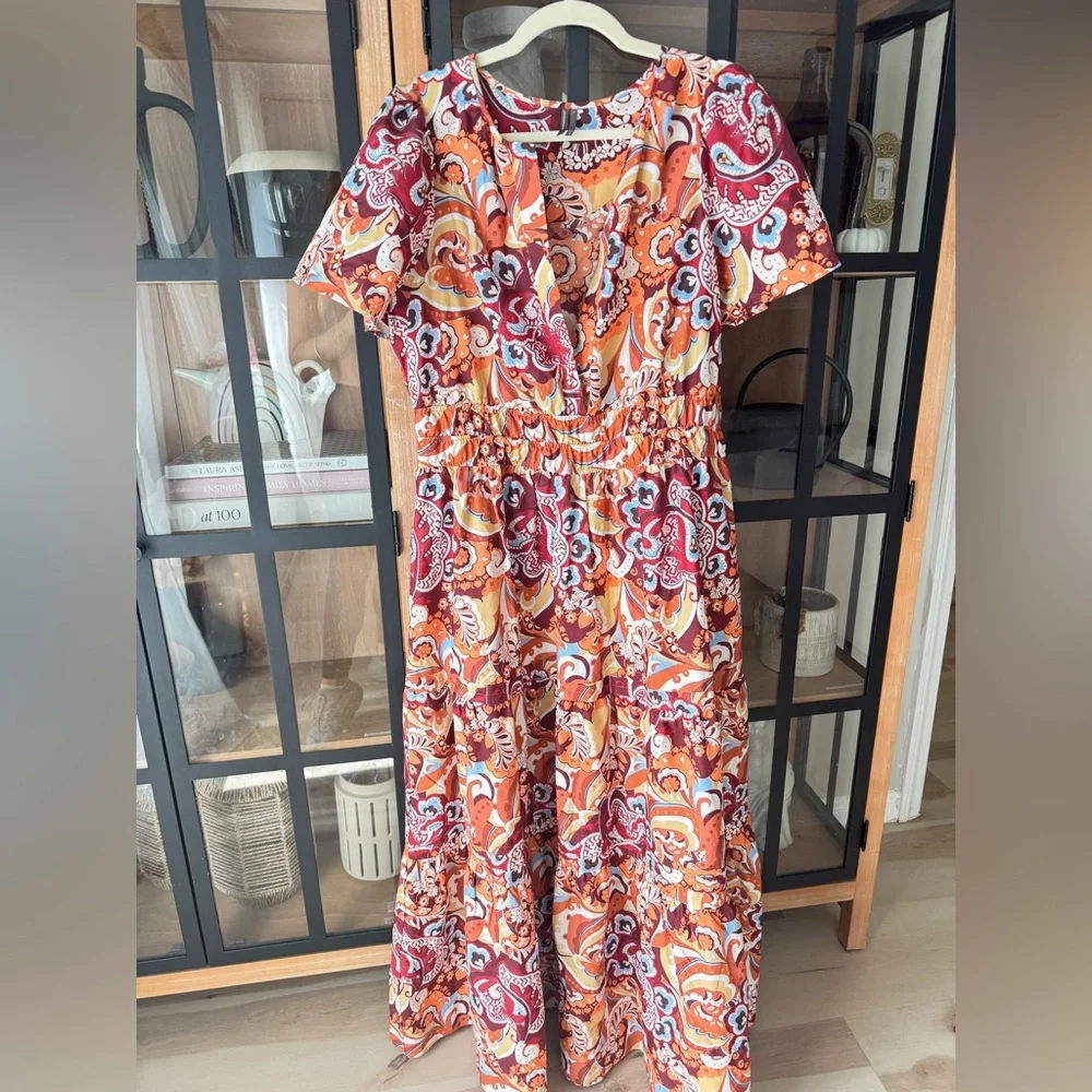 Anthropologie Somerset Tiered Maxi Dress Bronze Paisley print poplin pockets - Picture 1 of 11